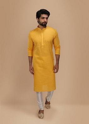 Yellow Self Design Kurta Pajama image number 1